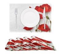 Red Poppy Flowers White Poppies Placemats Set of 4 Table Mats Heat Resistant Non-Slip Place Mats for Kitchen Dining Table Decoration, 30 x 45cm