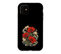 Red Poppy Japanese Woodblock Flower Case for iPhone 11