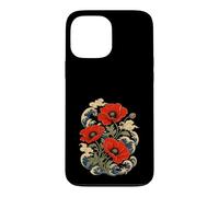 Red Poppy Japanese Woodblock Flower Case for iPhone 13 Pro Max