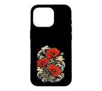 Red Poppy Japanese Woodblock Flower Case for iPhone 16 Pro