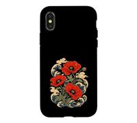 Red Poppy Japanese Woodblock Flower Case for iPhone X/XS