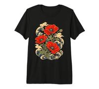 Red Poppy Japanese Woodblock Flower Premium T-Shirt