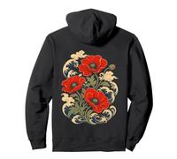 Red Poppy Japanese Woodblock Flower Pullover Hoodie