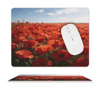 Red Poppy Leather Mouse Pad Waterproof Computer Mouse Mat Non-Slip Gaming Mousepad Cute Square Mouse Pad for Computers Laptop Gaming Office Home 8" X 10