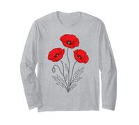 Red Poppy Line Art Flower Trio Long Sleeve T-Shirt