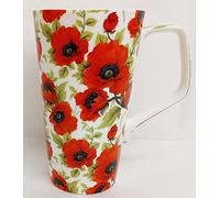 Red Poppy Mug 18oz 500 ml Fine Bone China Large Latte Coffee Tea Poppies Cup Hand Decorated UK