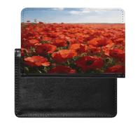 Red Poppy Passport Holder for Travel Essentials Leather Passport Wallet Slim Passport Cover Waterproof Passports Book Holders Card Case Travel Accessories for Women Men