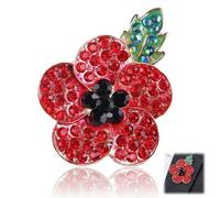 Red Poppy Pin Badge, Poppy Badges and Pins 2025 with Enamel Flower Green Leaf, Safety Pin Closure - Remembrance Day Brooch for Veterans, Coats, Hats & Gifts