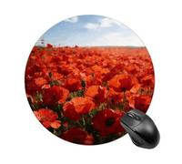 Red Poppy Round Mouse Pad Non-Slip Rubber Base Mousepad Waterproof Small Mouse Mat Cute Computer Mouse Mat for Office, Home, Gaming, Laptop 7.8 X 7.8 Inches