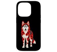 Red Poppy Siberian Husky Dog Flower Gardening Floral Case for iPhone 14 Pro