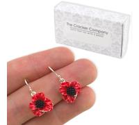 Red Poppy | Silver Tone Drop Earrings | Little Gift for Ladies | Cracker Filler