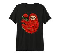 Red Poppy Sloth Flower Gardening Floral Premium T-Shirt