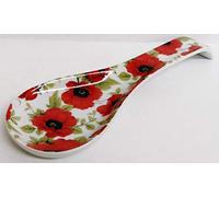 Red Poppy Small Spoon Rest Ceramic Porcelain Poppies Teabag Tidy Hand Decorated UK