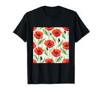 Red Poppy Watercolor Floral Bloom Pattern T-Shirt