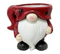 Red Pottery Christmas Gnome Heavy Duty Flower Container with Holiday Statue for Patio Balcony 15.5cm(Red)