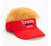 (Red) President Trump Hat Embroidered Wig Baseball Hats Adjustable Cap Back Take