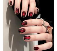 Red Press On Nails Short - Soft Gel Press on Nail, Square Glue on Nails, Reusable Stick on Nail, Gifts for Women Girls