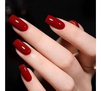 Red Press On Nails Short - Soft Gel Press on Nail, Square Glue on Nails, Reusable Stick on Nail, Gifts for Women Girls