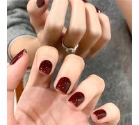 Red Press On Nails Short - Soft Gel Press on Nail, Square Glue on Nails, Reusable Stick on Nail, Gifts for Women Girls