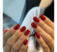 Red Press On Nails - Soft Gel Press on Nail, Square Glue on Nails, Reusable Stick on Nail, Gifts for Women Girls