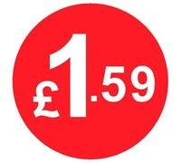 £ Red Price Stickers - 20mm, £1.59, 80