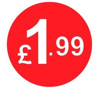 £ Red Price Stickers - 20mm, £1.99, 80