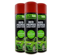 RED PRIMER (PACK OF 3) Autotek 500ml Acrylic Spray paint High Build for Metal, Plastic,