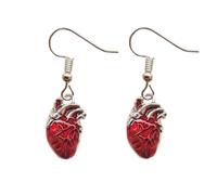 Red Pumping Heart Earrings Organ Jewellery Gothic Pagan Gift Xmas Anatomy Earring Pair Medical Body Dangle Drop Blood Horror Goth Scary Organs Romantic Love