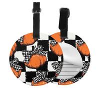 Red Pumpkin Round Luggage Tag 2PCS Sunflower Harvest PU Leather Travel Bag Tag ID Labels Name Card Holder wtih Buckle for Luggage Suitcase Backpacks