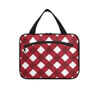 Red Pure White Checkered Plaid Hanging Makeup Bag with compartments with Hook, Designer Necessities Bags for toiletries for Travelers Camping bolso de Mano para Hombre L