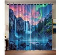 Red Purple Blue Surreal Landscape 95% Blackout Curtains for Bedroom 2 Panels Waterfall Cliff Black Out Curtains for Living Room Grommet Thermal Insulated Room Darkening Window Drapes, 66.1 x 72 Inch