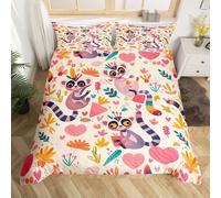 (Red Purple Green, Single(No Comforter)) Kids Cartoon Capybara Double Duvet Cover,Dessert Strawberry Cake Bedding Set Starry Sweet Donut Comforter Cover Cute Animals Lovers Bed Cover,Pink