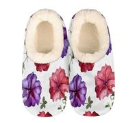 Red Purple Petunias Pattern Flower Slippers for Women Slipper Socks Soft House Slippers Shoes for Bedroom Indoor, Winter Cozy Christmas Gifts