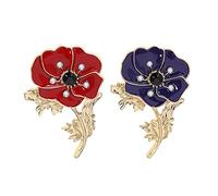 Red Purple Poppy Brooches 2PC Set Breastpins Enamel Broaches Women Men Remembrance Memorial Day Flower Lapel Pins Soldier Veterans Day Memorial Memento Unisex for Families Friends (Red Purple Poppy)