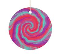 Red - Purple Vortex Double-Sided Ceramic Christmas Ornaments - Round Hanging Mini Xmas Tree Decorations, Ideas for Farmers, Rustic Home Decor for Indoor Outdoor Tree Decor