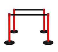 Red Queue Barrier with 3 Meter Black Retractable Belt | Steel Crowd Control Barrier | Durable Stanchion Safety Barrier | Belt Barrier for Queue Management for Businesses, Exhibitions - 4Pcs