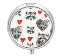 Red Raccoon Heart Pill Case Box with 3 Compartment Medicine Vitamin Organizer for Purse Pocket 5x5cm