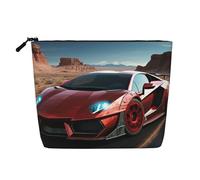 Red Race Car Cosmetic Bag for Women- Portable Travel Organiser, Toiletry Bag with Zip Closure