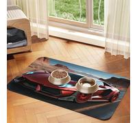Red Race Car Pet Feeding Mat Absorbent Pu Leather Dog Cat Food Mats Contain Spills Protects Floors, Anti-Slip Rubber Backing Dog Bowl Mats Easy Clean Pet Placemats 30x45cm