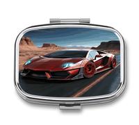 Red Race Car Pill Box 2 Compartment Small Square Pills Case Portable for Pocket Pill Organizer Travel Metal Pill Holder for Office Home Vitamin Medicine Fish Oil