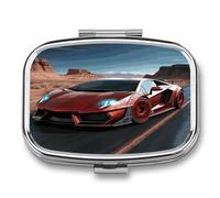 Red Race Car Small Pill Box for Purse Travel Essentials Metal Pill Case 2 Compartments Compact Medicine Container Portable Daily Pill Organizer for Vitamins Fish Oils