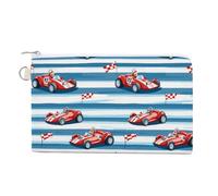 Red Race Car with Checkered Flags Coin Purse Small Wallets with Zippered Key Ring Cute Wallet