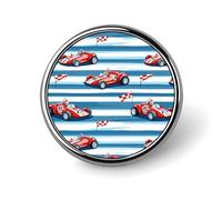 Red Race Car with Checkered Flags Round Badge Pin Metal Memorial Brooch Button Lapel Pins for Backpack Wedding