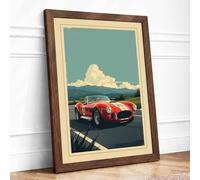 Red Racer on Mountain Road Vintage Framed Wall Art Print A4 (29.7×21cm) Walnut, Wall Decor for Living Room, Bedroom, Office & Home, Ready to Hang, Art Gift