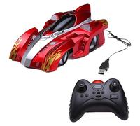 (Red ) Radio Remote Controlled RC Wall Climbing Car, 4 Channel Defy Zero Gravity Climber, USB Rechargeable Car with LED Lights Electric Toy for Kids