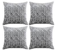 Red Rainbow 4 Pack Cushion Covers in Crushed Velvet with a Metallic Sparkle Deco Geometric Design 18 inch 45 cm Square (Grey)