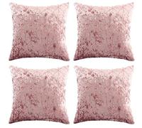 Red Rainbow 4 Pack Cushion Covers in Crushed Velvet with a Metallic Sparkle Deco Geometric Design (Pink)