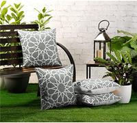 Red Rainbow 4 Pack Waterproof Garden Cushion Covers Geometric Moorish Star design 18 inch x 18 inch 45 cm Square (Grey)
