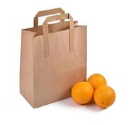 Red Rainbow Brown Kraft Paper SOS Food Carrier With Handles Eco Friendly Recyclable & Durable Grocery Shopping Bag For Retail, Restaurant, Parties TakeaWay Bag (250, Small (7x10x8.5"))