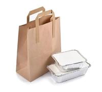 Red Rainbow Brown Kraft Paper SOS Food Carrier with Handles Eco Friendly Recyclable & Durable Grocery Shopping Bag for Retail, Restaurant, Parties Takeaway Bag (250, Medium (8x13x10))